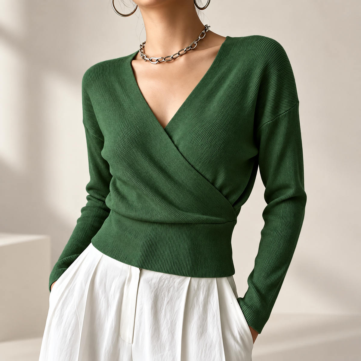 Marlow Women’s 100% Viscose Wrap-Front V-Neck Sweater