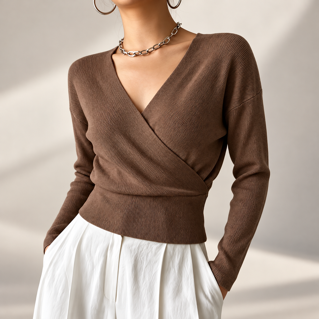 Marlow Women’s 100% Viscose Wrap-Front V-Neck Sweater