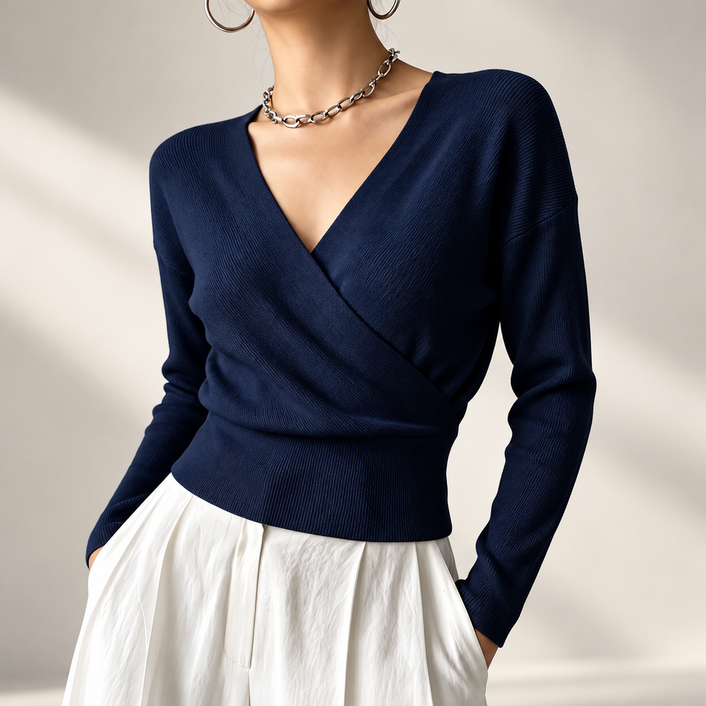 Marlow Women’s 100% Viscose Wrap-Front V-Neck Sweater