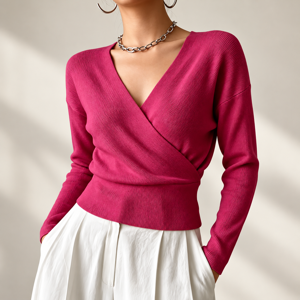 Marlow Women’s 100% Viscose Wrap-Front V-Neck Sweater