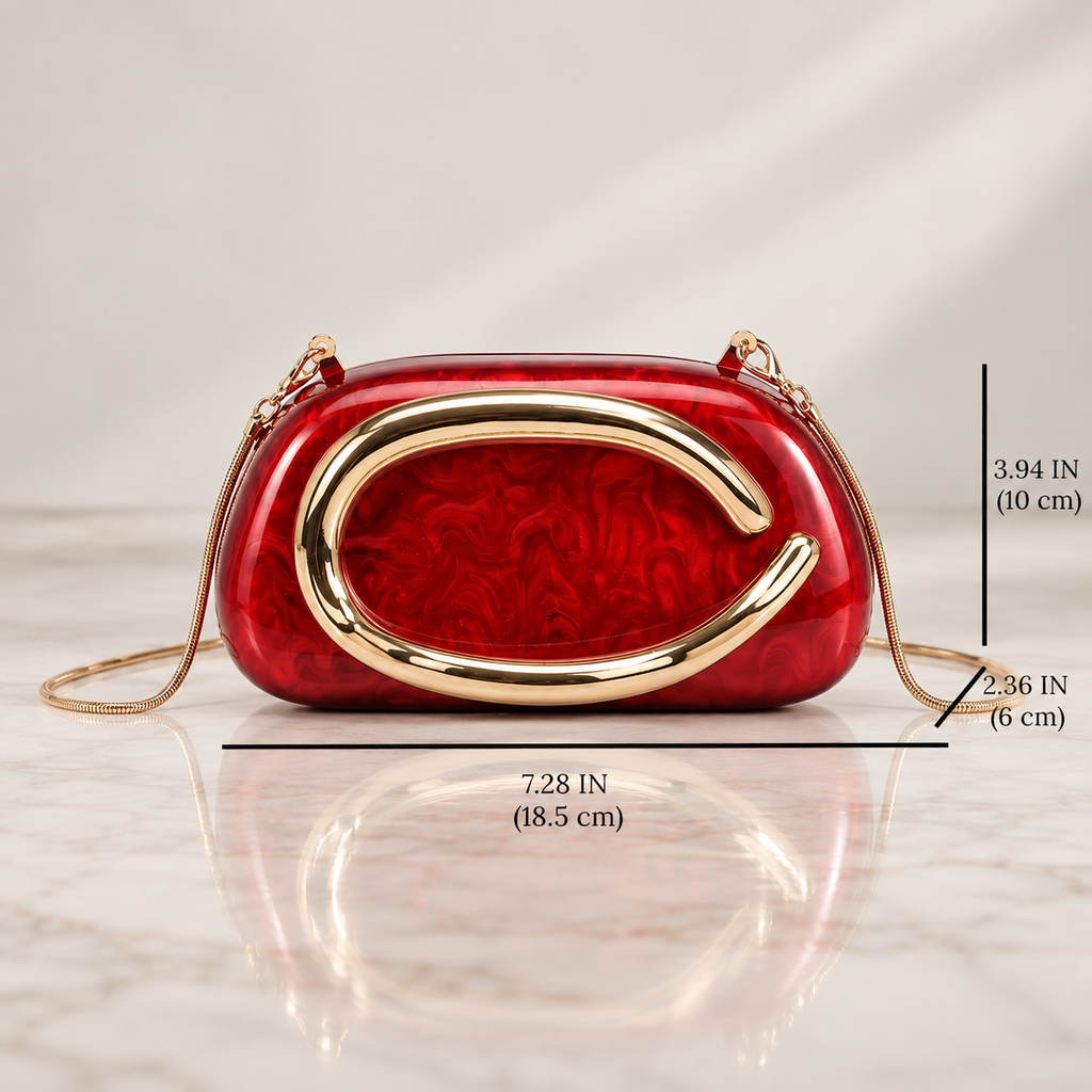 Florence Marbled Acrylic Evening Clutch with Sculptural Gold-Tone Handle