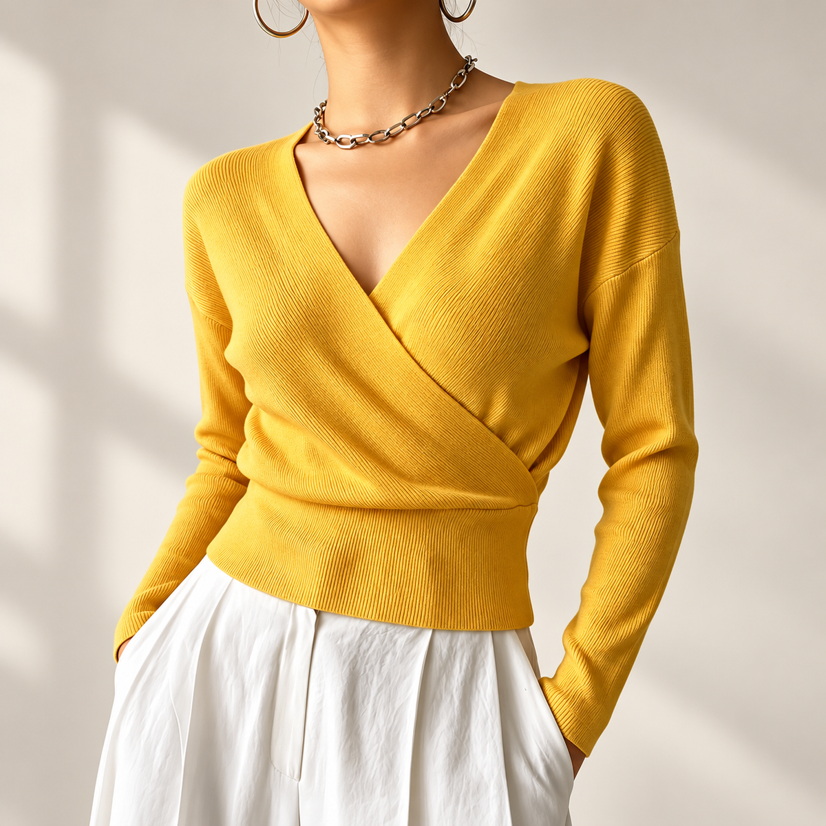 Marlow Women’s 100% Viscose Wrap-Front V-Neck Sweater
