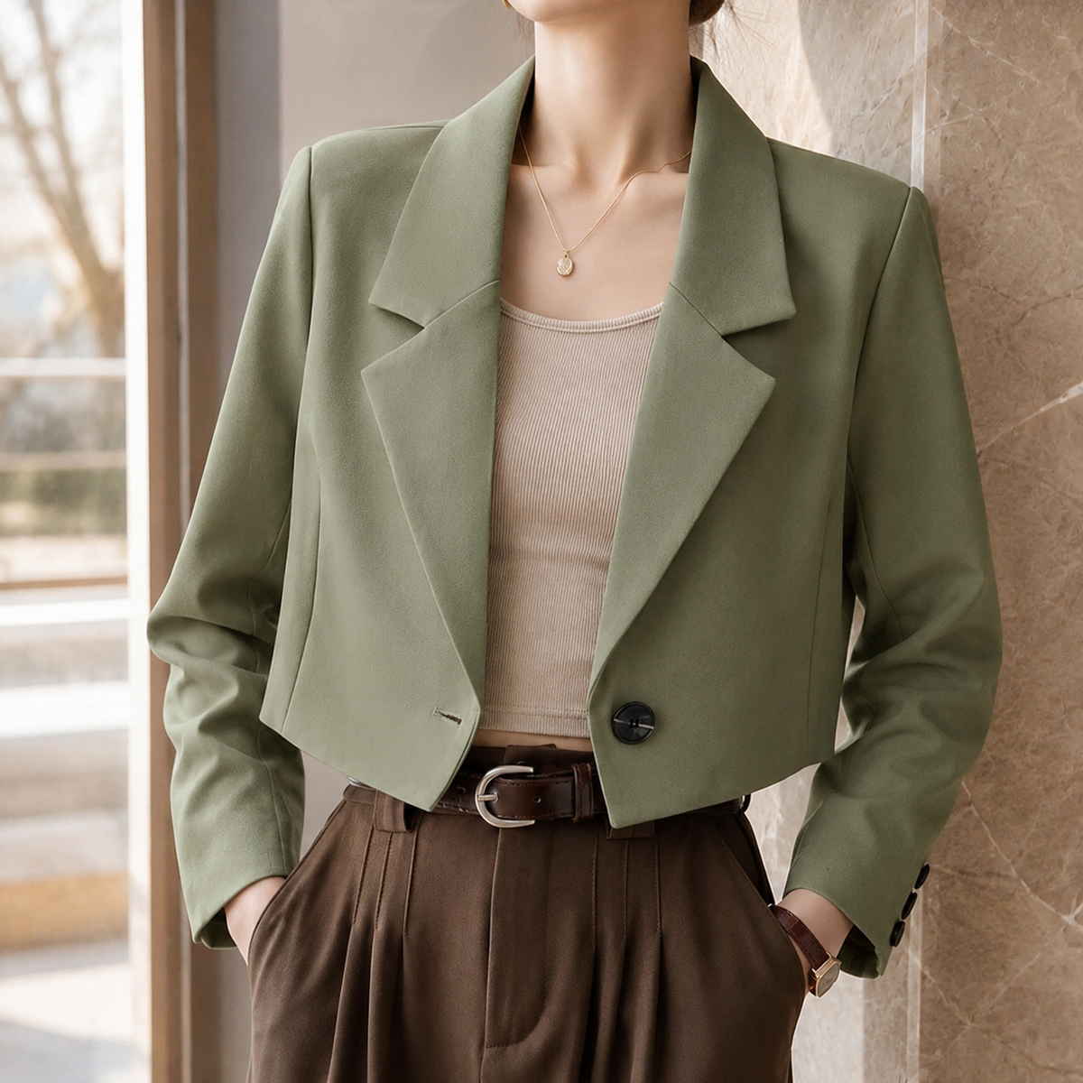 Vivienne Women's Cropped Single-Button Tailored Blazer