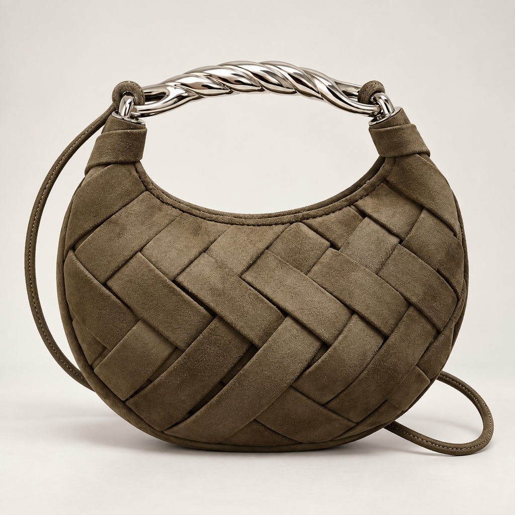 Elodie Woven Crescent Handbag – Suede-Look Shoulder & Crossbody Bag