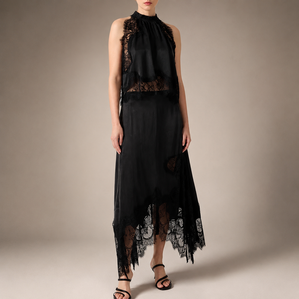 Athena Women’s Two-Piece Sleeveless Top and Lace-Trim Maxi Skirt Set