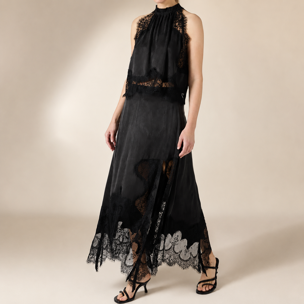 Athena Women’s Two-Piece Sleeveless Top and Lace-Trim Maxi Skirt Set