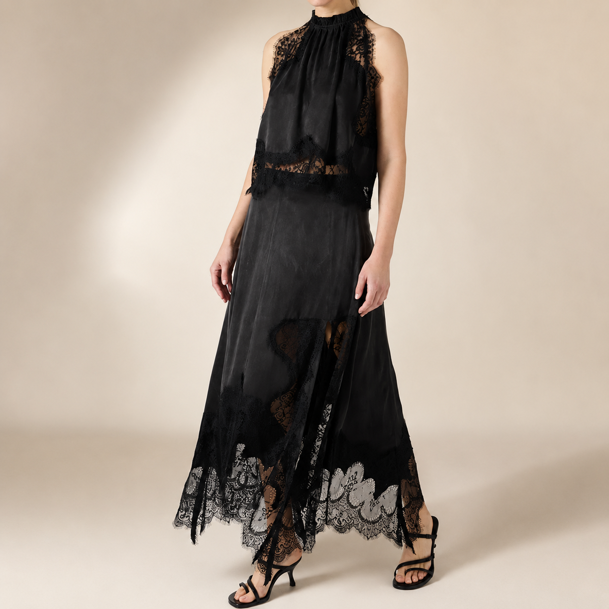 Athena Women’s Two-Piece Sleeveless Top and Lace-Trim Maxi Skirt Set