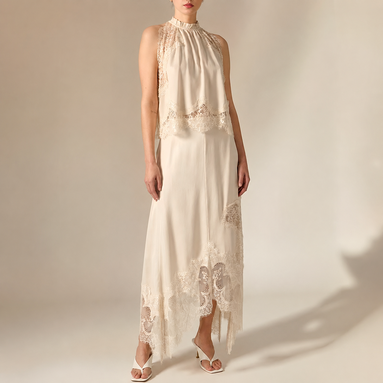 Athena Women’s Two-Piece Sleeveless Top and Lace-Trim Maxi Skirt Set