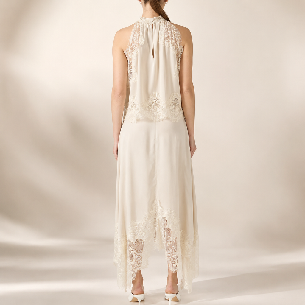Athena Women’s Two-Piece Sleeveless Top and Lace-Trim Maxi Skirt Set
