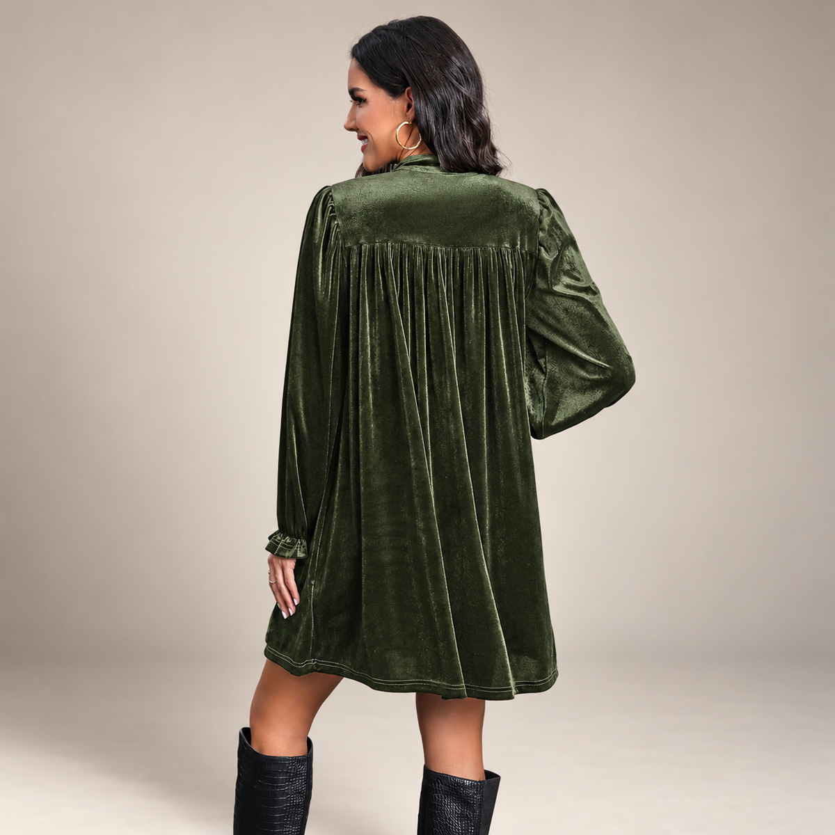 Camille Velvet Surplice V-Neck Long Sleeve Mini Dress