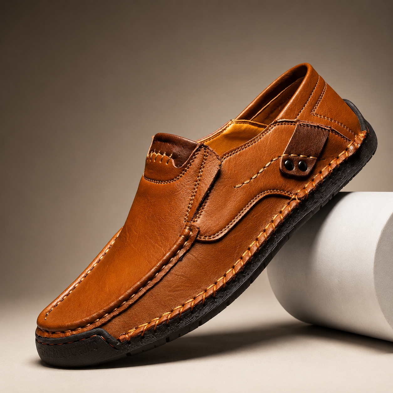 Mark's Hand-Stitched Leather Loafers with Flexible Rubber Sole