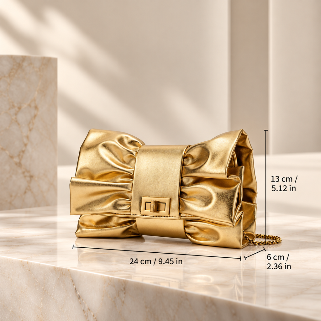 Bianca Bow Clutch Bag – Ruched Evening Purse