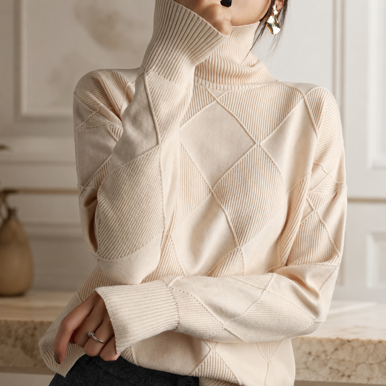 Luciana Women’s Checkered Turtleneck Sweater
