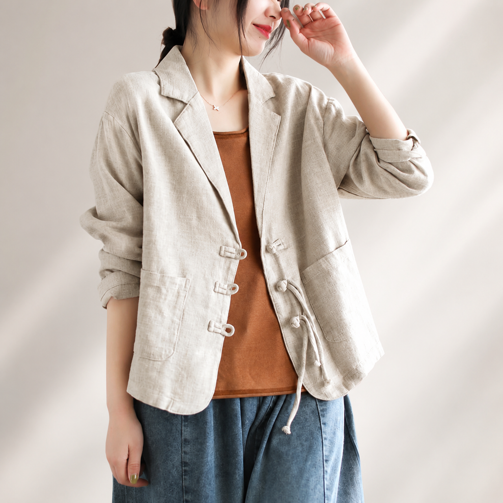 Nova Women’s Linen-Blend Tie-Front Blazer with Pockets