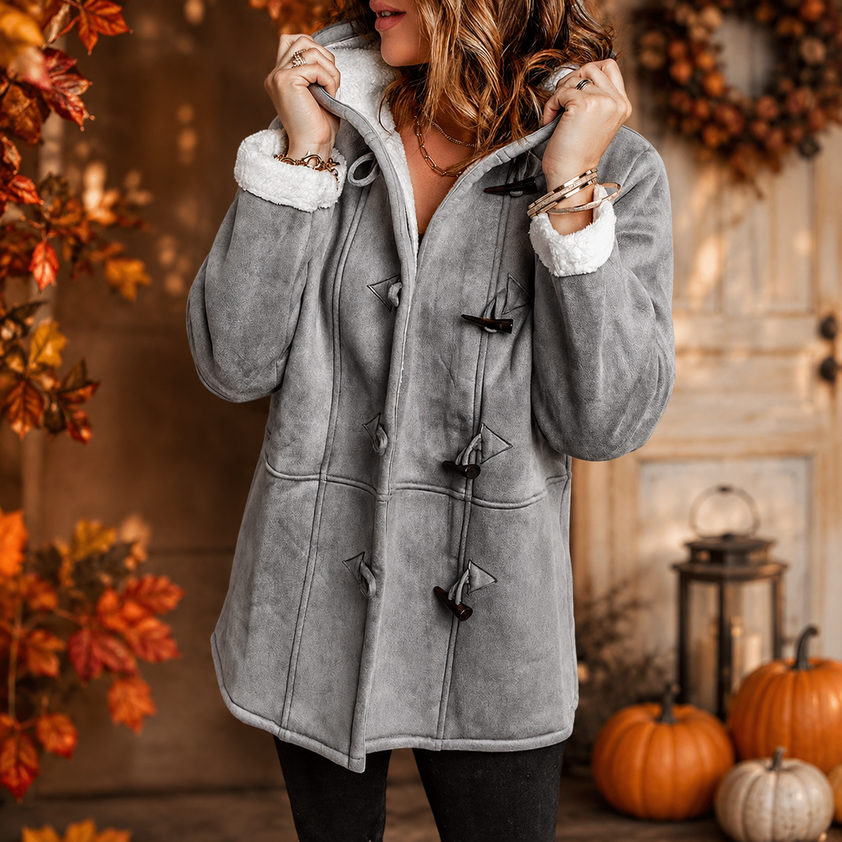 Camille Women’s Hooded Sherpa-Lined Toggle Coat