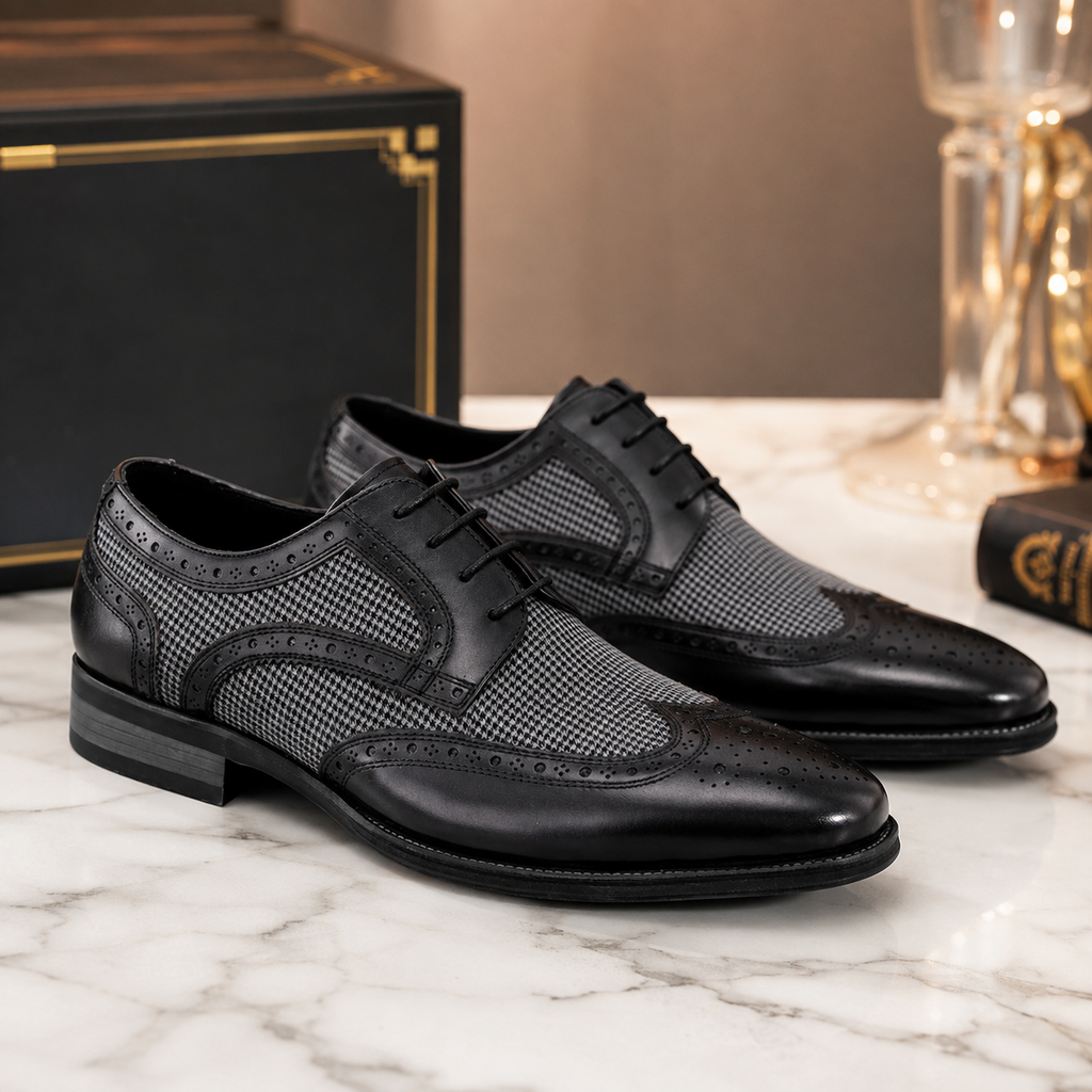 Sebastian Men’s Wingtip Oxford Dress Shoes – Woven Detail Lace-Up Shoes