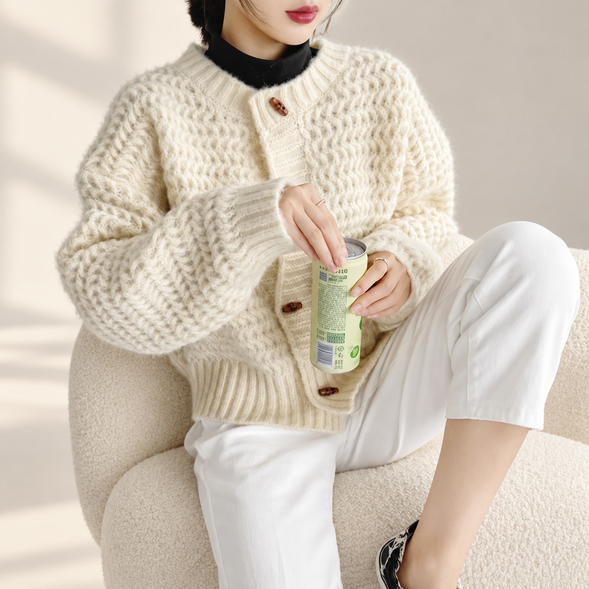 Lucienne Women’s Textured Knit Cardigan – Button Front Long Sleeve Sweater