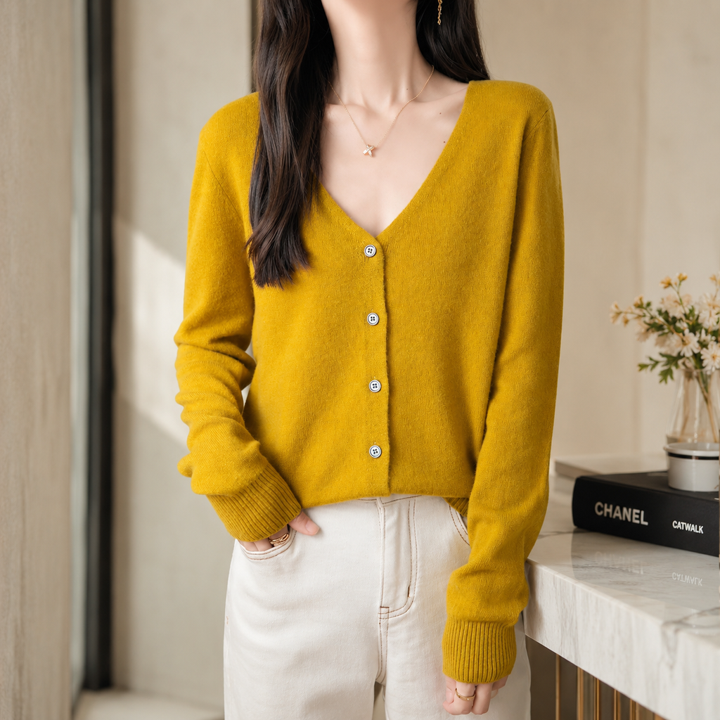 Amelia Women's Merino Wool V-Neck Button Cardigan