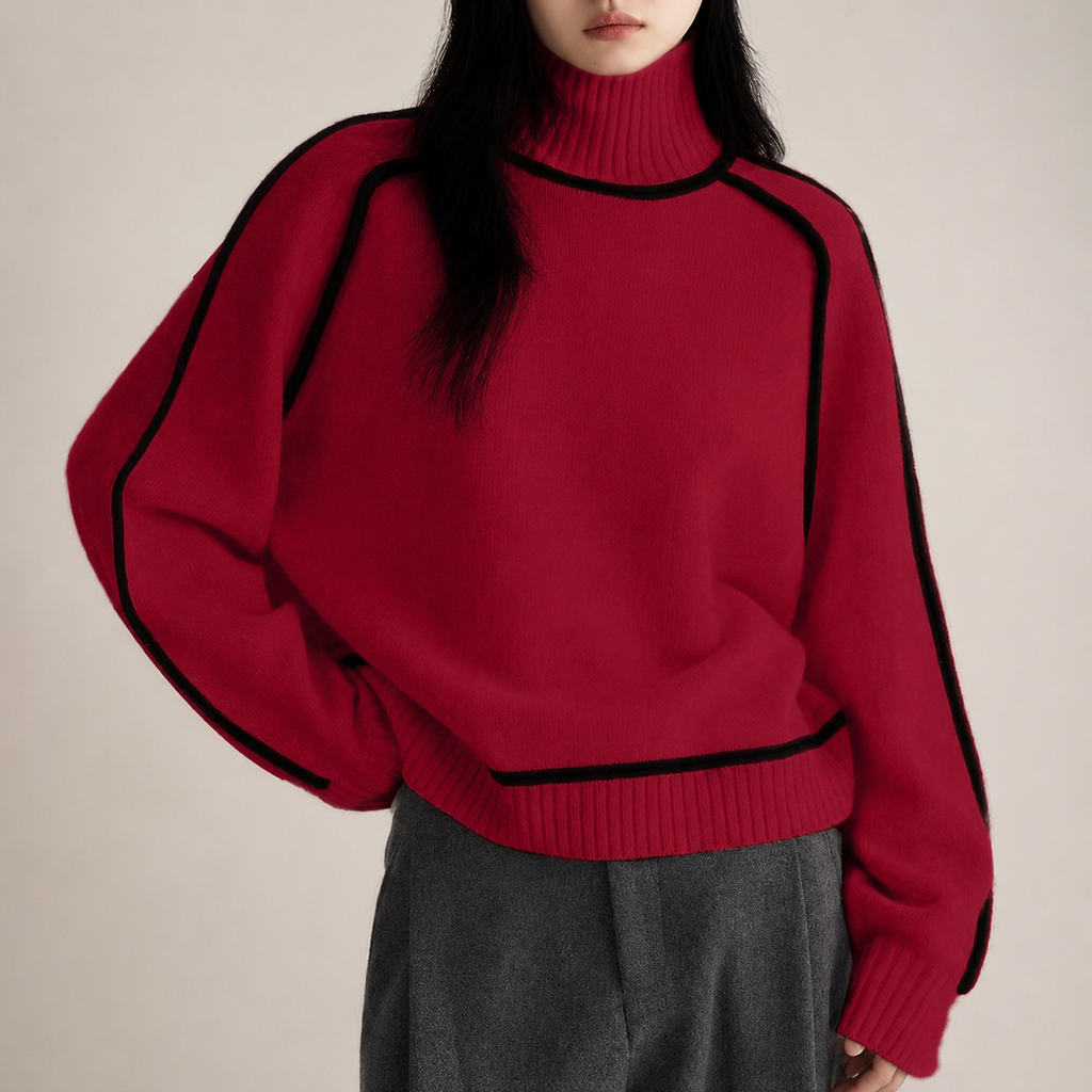 Hazel Women’s Relaxed Contrast-Trim Knit Pullover Sweater