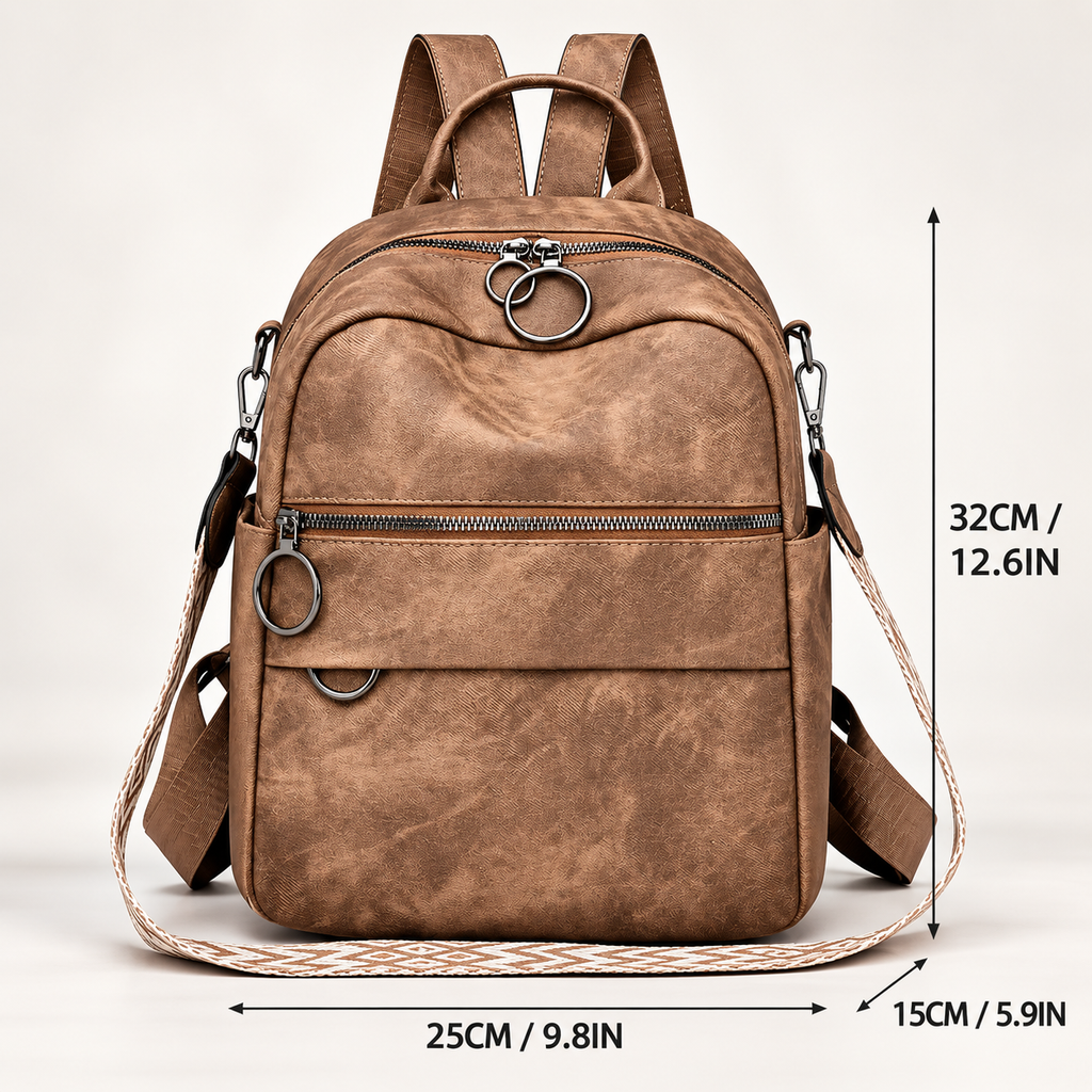 Bianca Convertible Textured Backpack – Multi-Zip Shoulder Bag with Top Handle
