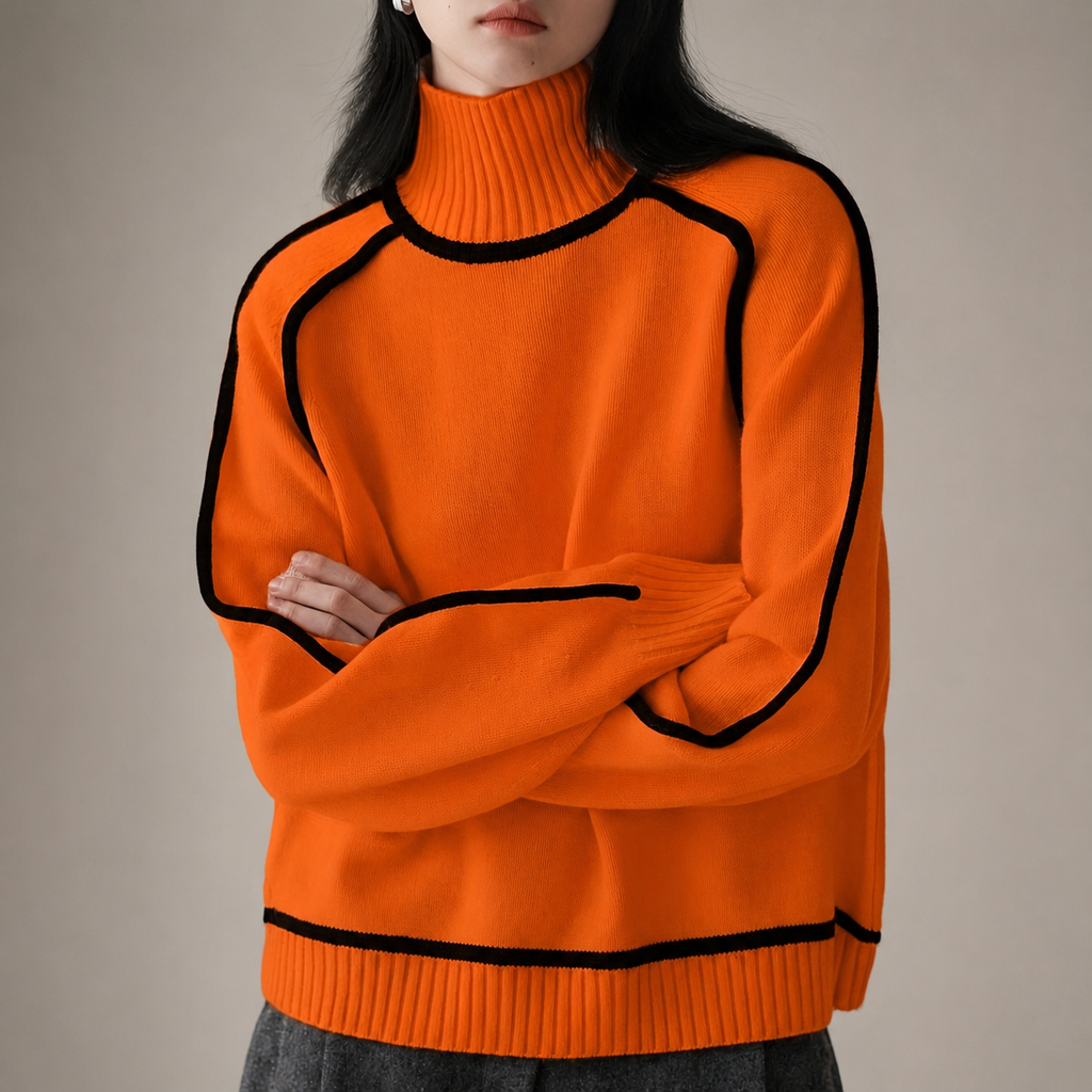 Hazel Women’s Relaxed Contrast-Trim Knit Pullover Sweater