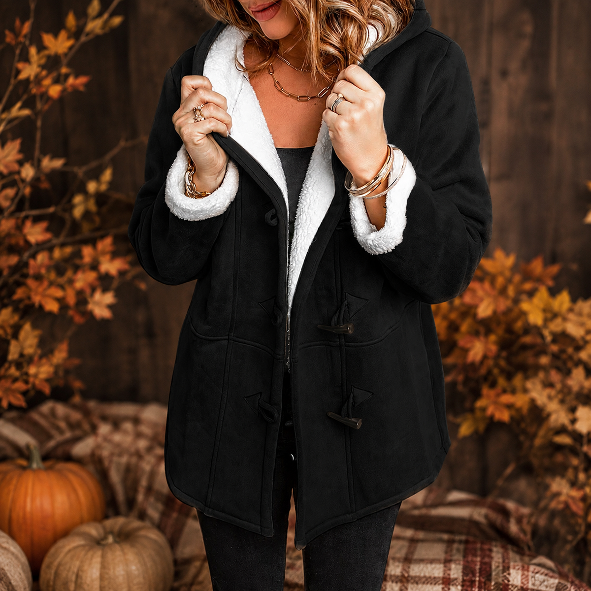 Camille Women’s Hooded Sherpa-Lined Toggle Coat