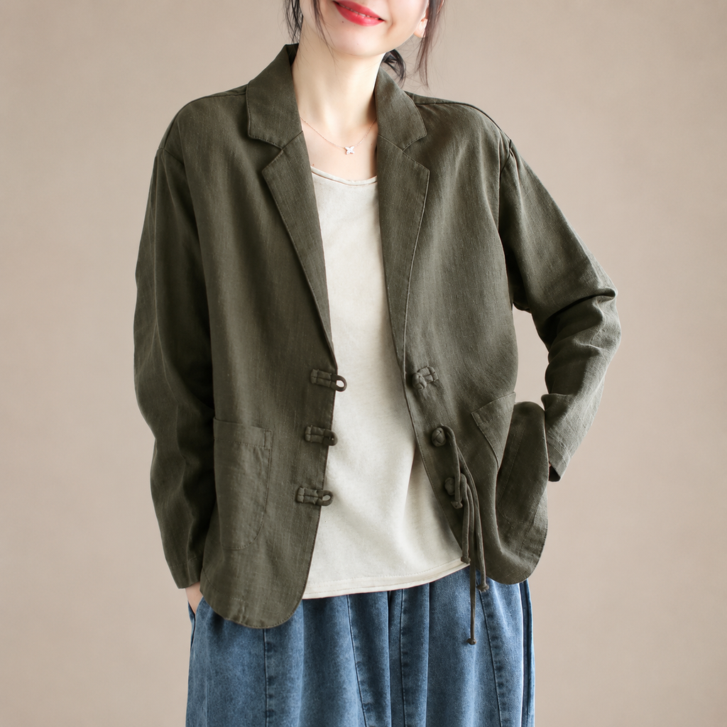 Nova Women’s Linen-Blend Tie-Front Blazer with Pockets