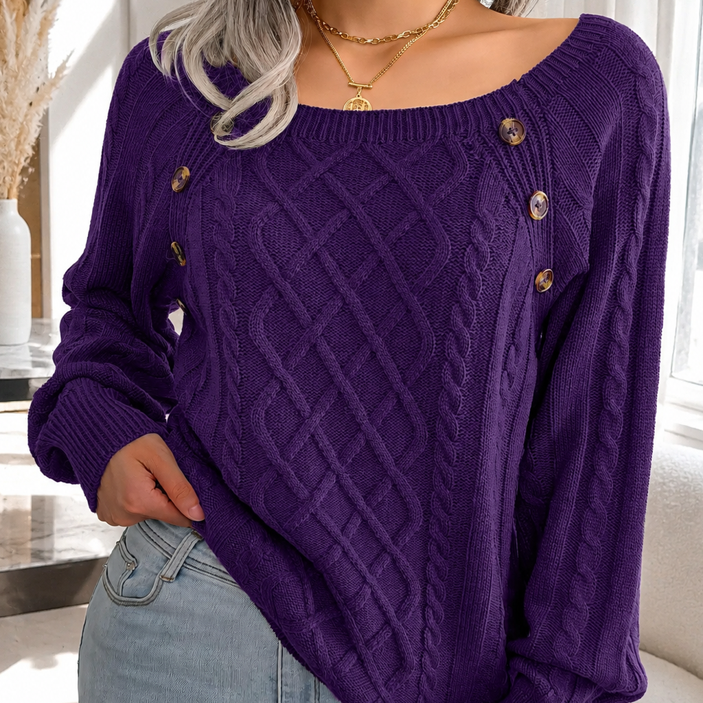 Samantha’s Cable-Knit Button-Detail Sweater