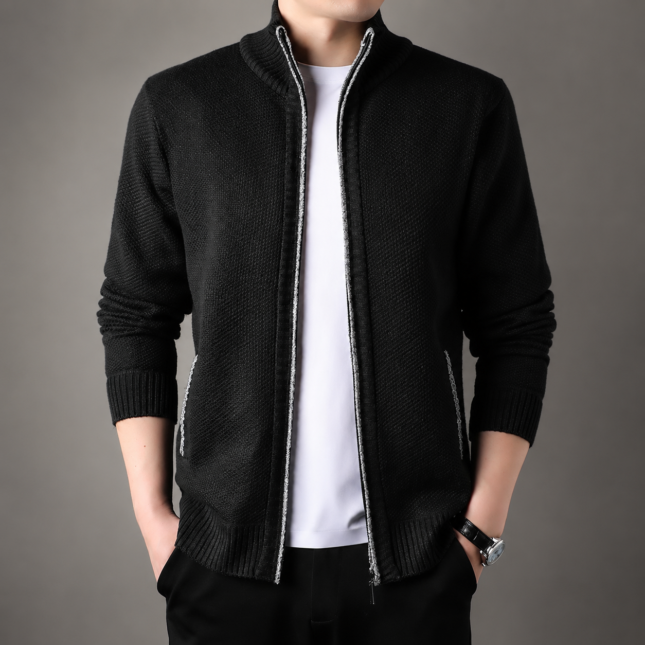 Trevor Men’s Textured Full-Zip Knit Cardigan