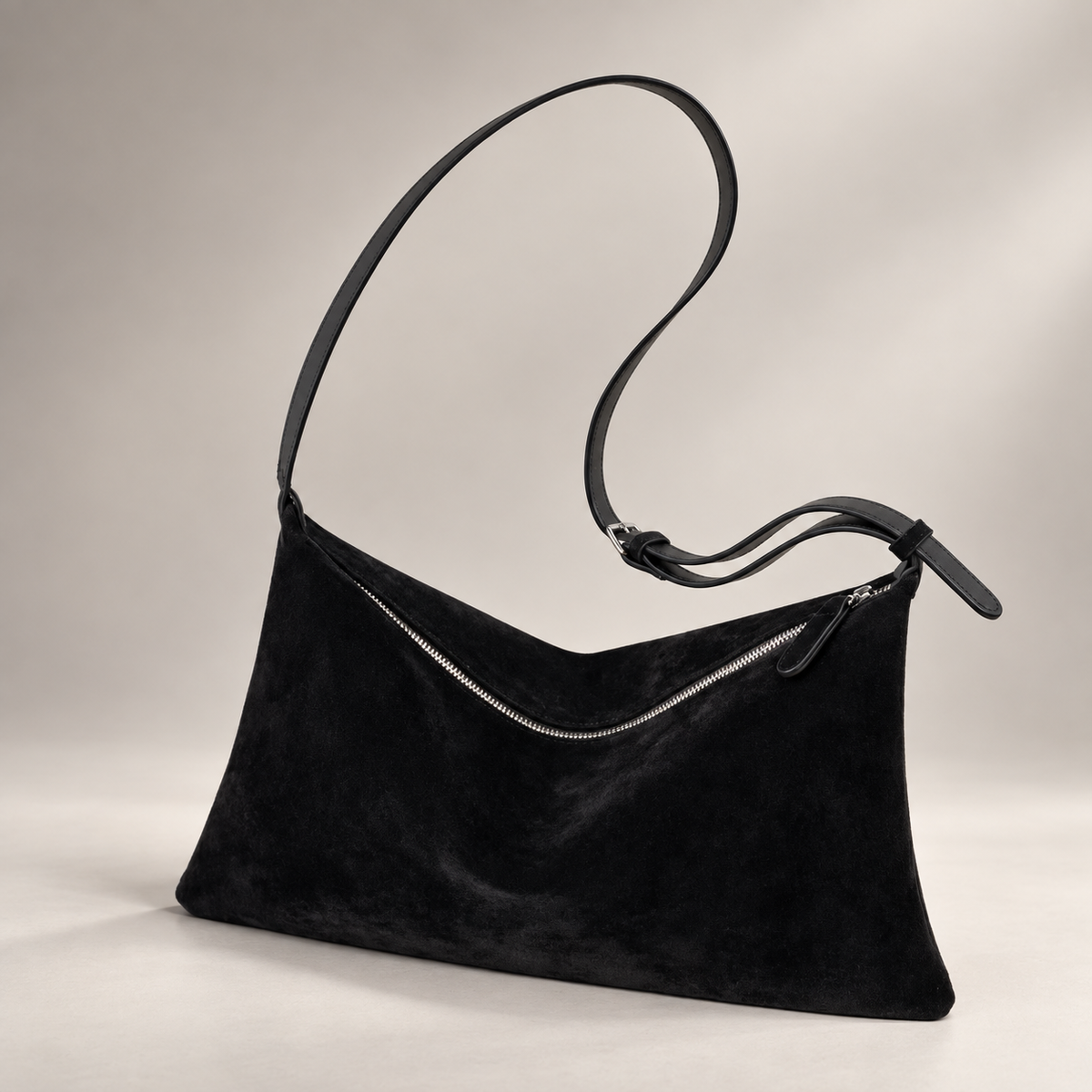 Beatrice Suede-Look East-West Shoulder Bag with Adjustable Strap