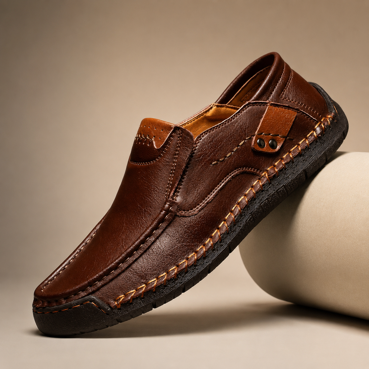 Mark's Hand-Stitched Leather Loafers with Flexible Rubber Sole