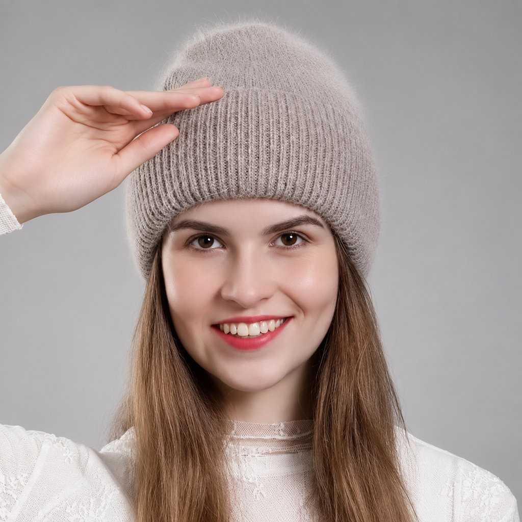 Elodie Fuzzy Knit Cuffed Beanie – Soft Ribbed Winter Hat