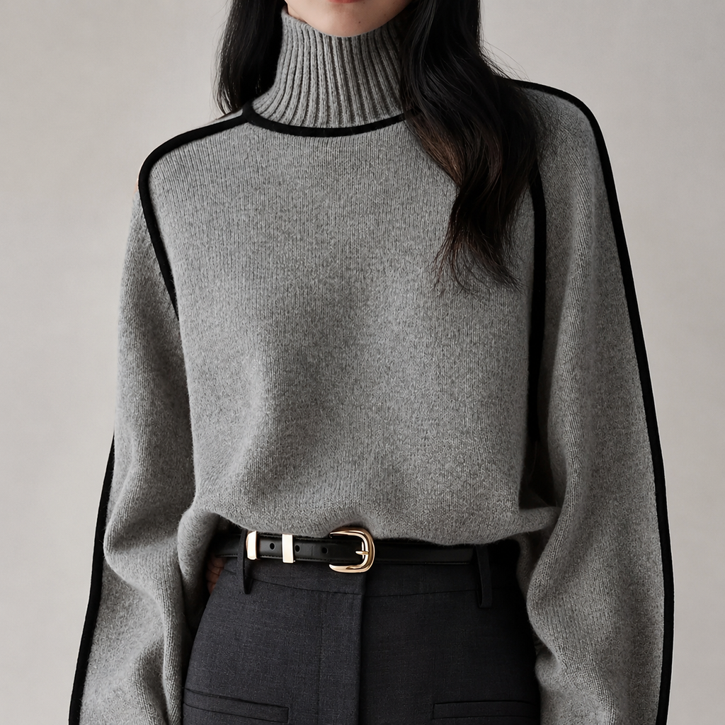 Hazel Women’s Relaxed Contrast-Trim Knit Pullover Sweater