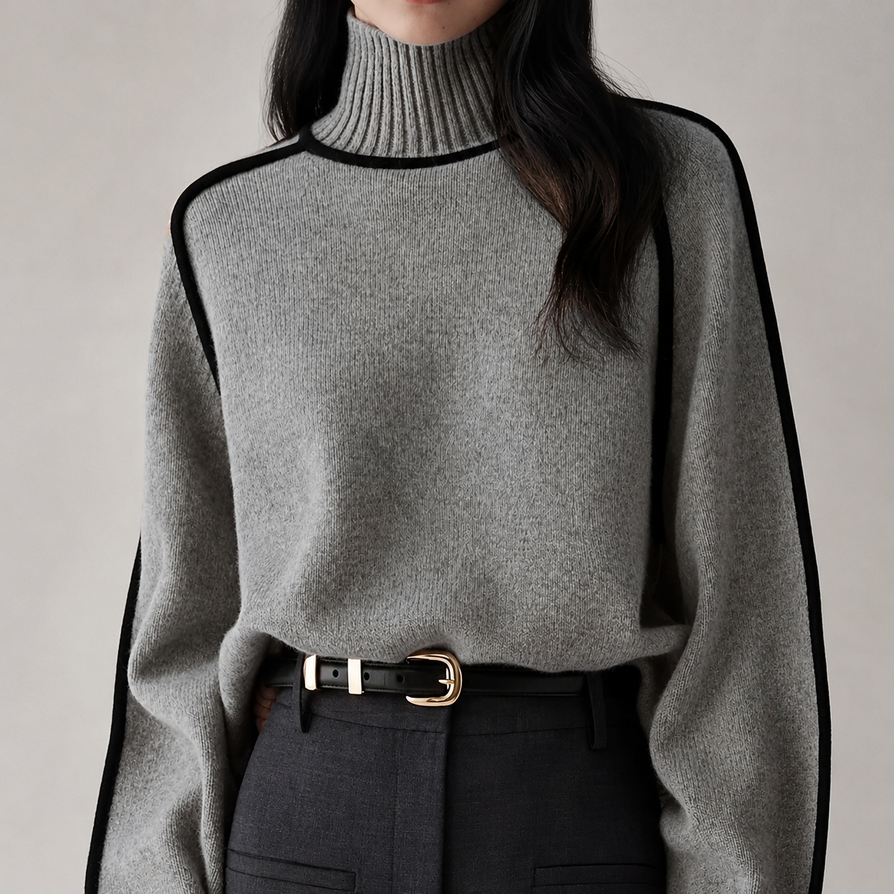 Hazel Women’s Relaxed Contrast-Trim Knit Pullover Sweater
