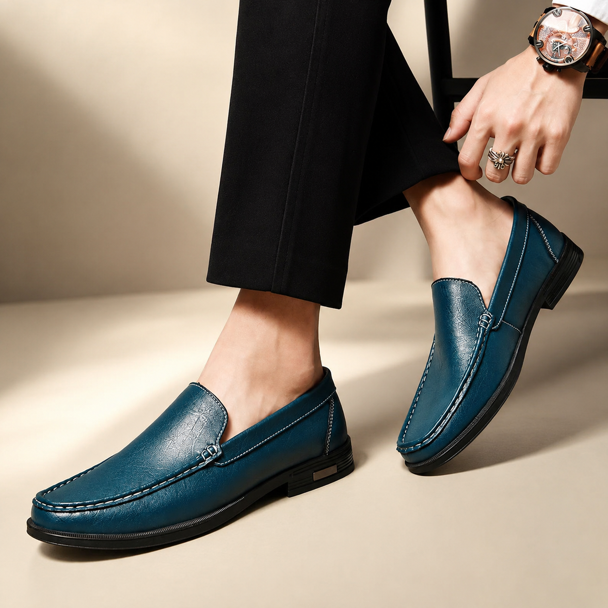 Hudson Men’s Genuine Leather Slip-On Loafers with Cushioned Insole