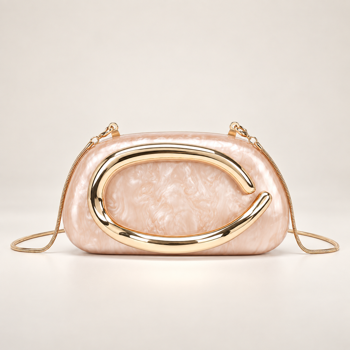 Florence Marbled Acrylic Evening Clutch with Sculptural Gold-Tone Handle