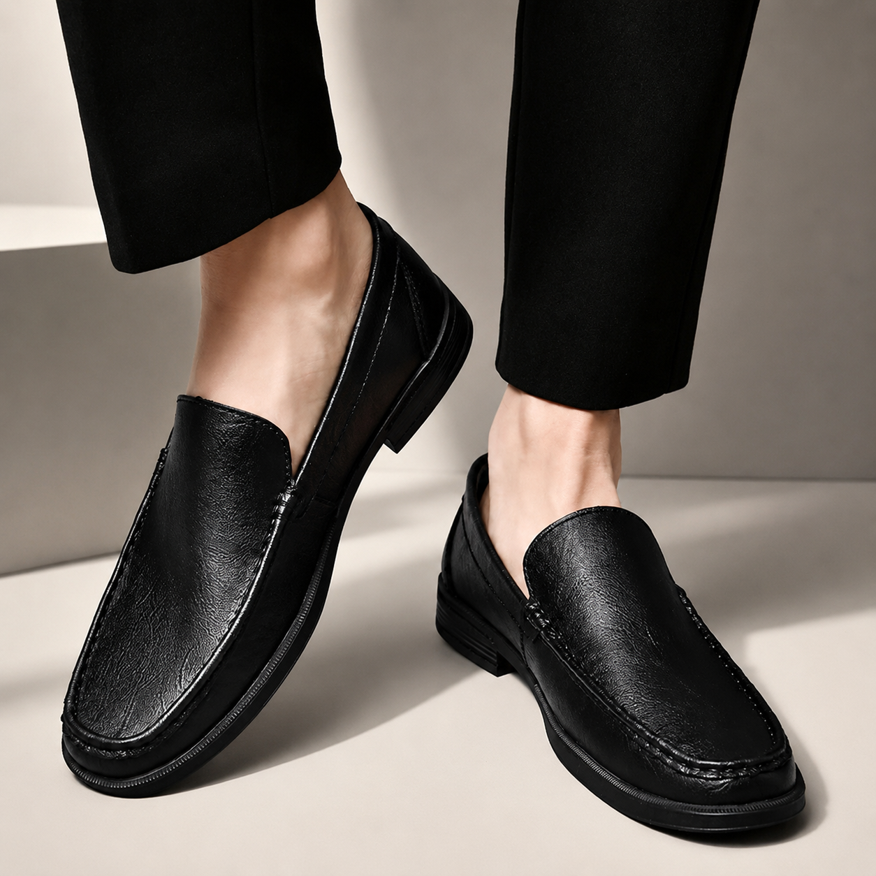 Hudson Men’s Genuine Leather Slip-On Loafers with Cushioned Insole