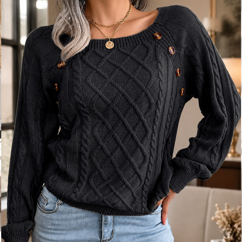 Samantha’s Cable-Knit Button-Detail Sweater