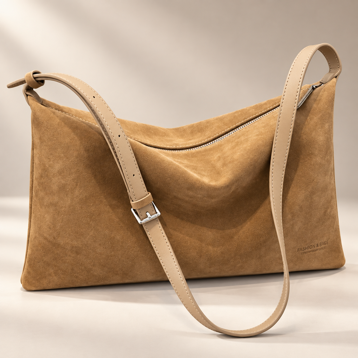 Beatrice Suede-Look East-West Shoulder Bag with Adjustable Strap