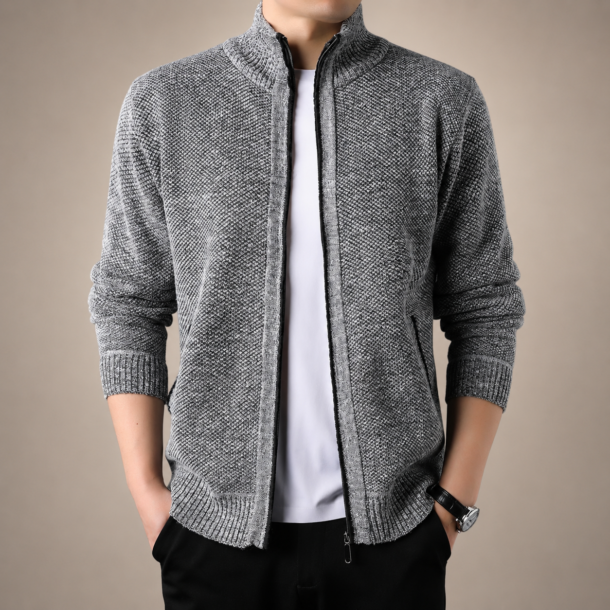 Trevor Men’s Textured Full-Zip Knit Cardigan