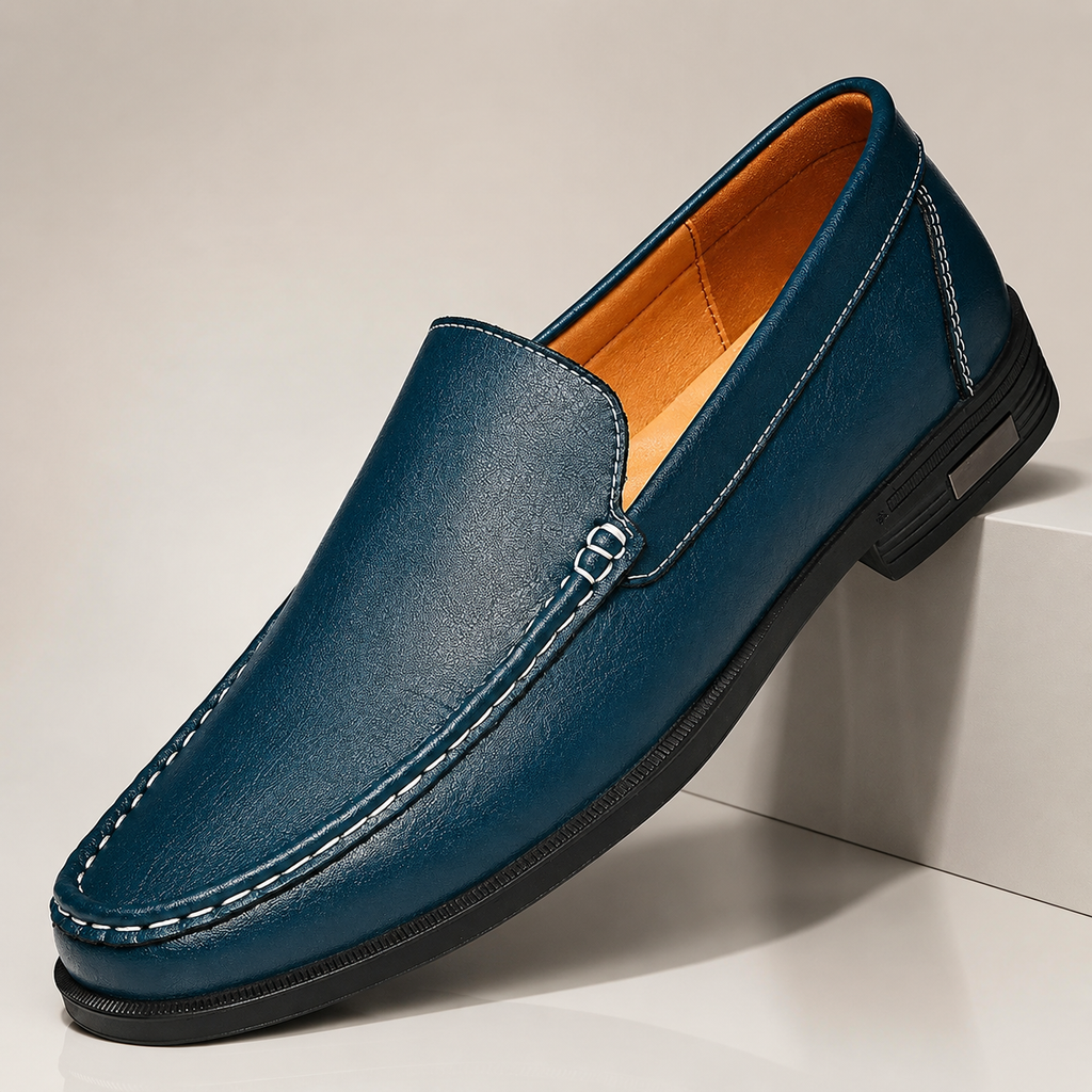Hudson Men’s Genuine Leather Slip-On Loafers with Cushioned Insole