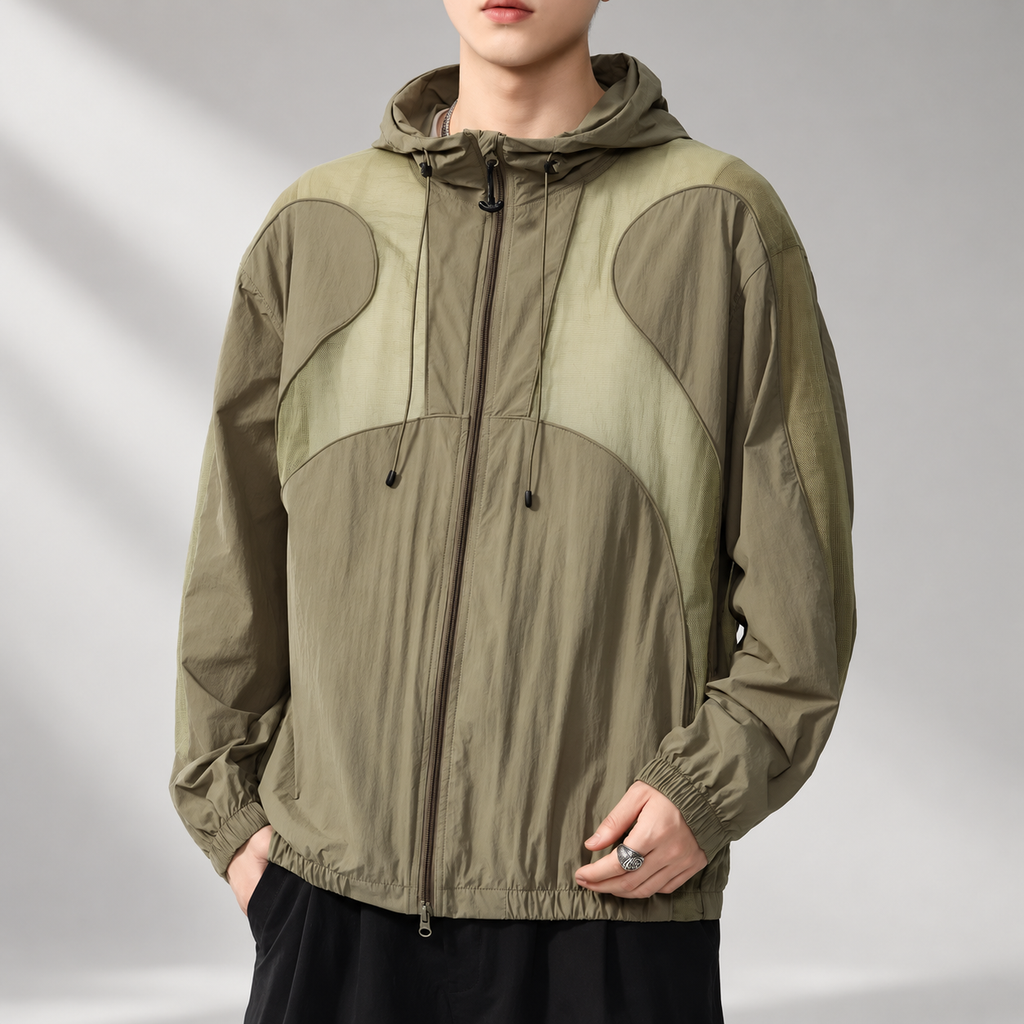 Adrian Men’s Lightweight Summer Hooded Colorblock Zip Jacket