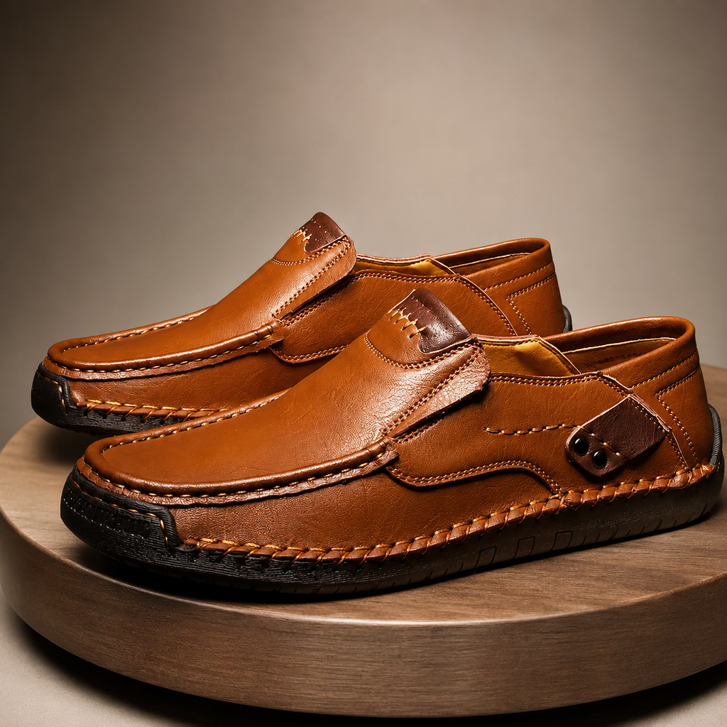 Mark's Hand-Stitched Leather Loafers with Flexible Rubber Sole
