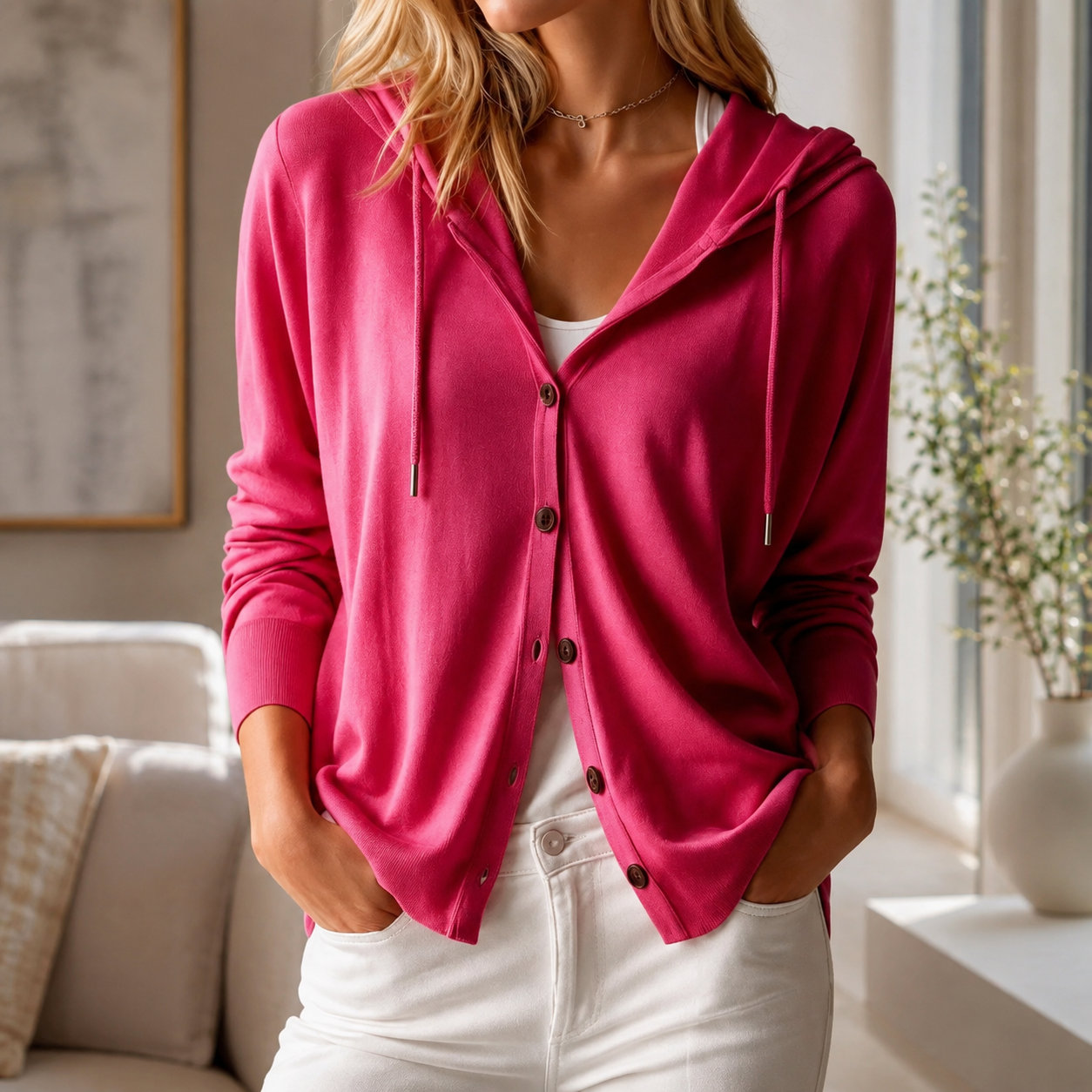 Kennedy Women’s Button-Front Hooded Cardigan