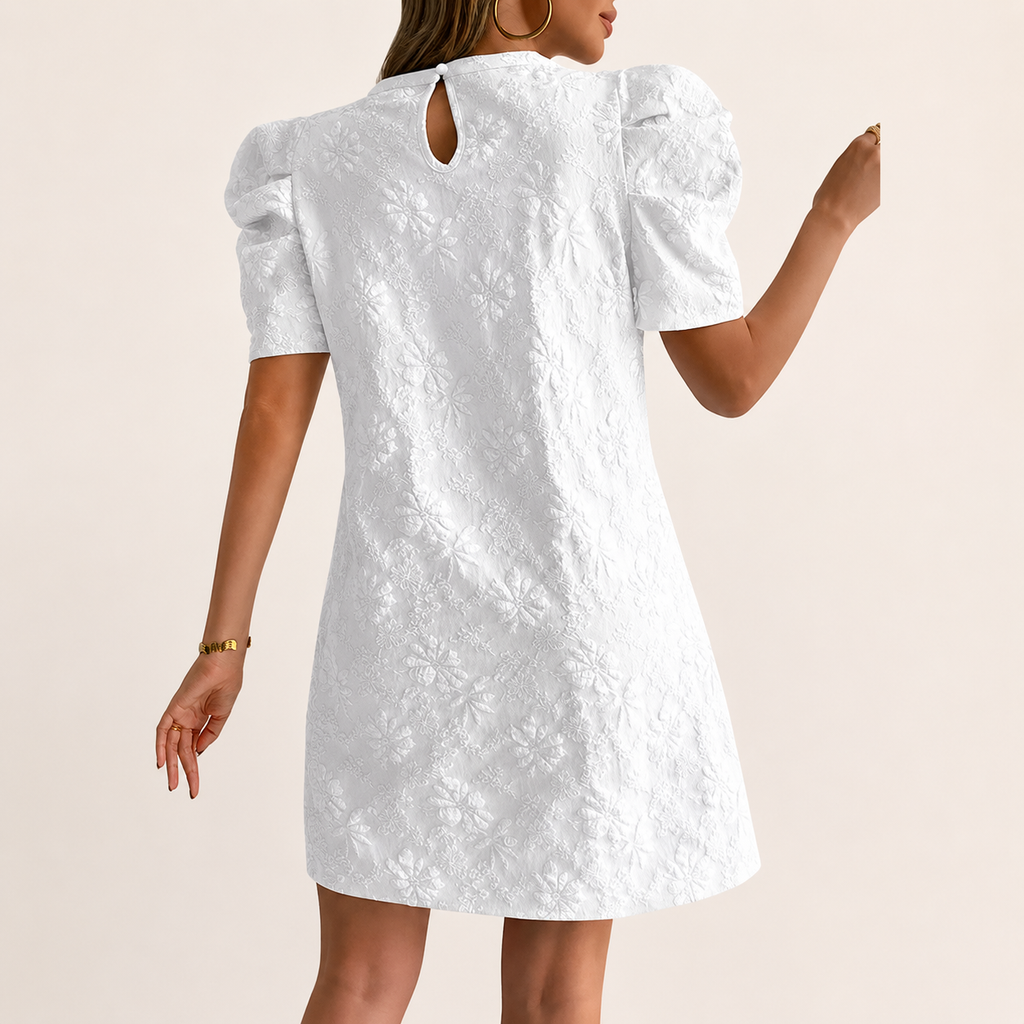 Vivian's Textured Floral Puff Sleeve Mini Dress