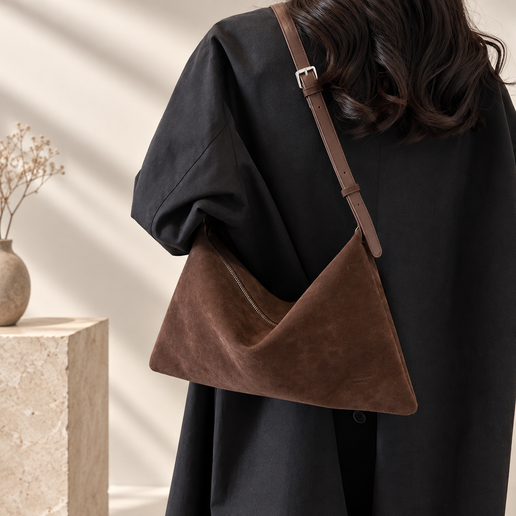 Beatrice Suede-Look East-West Shoulder Bag with Adjustable Strap