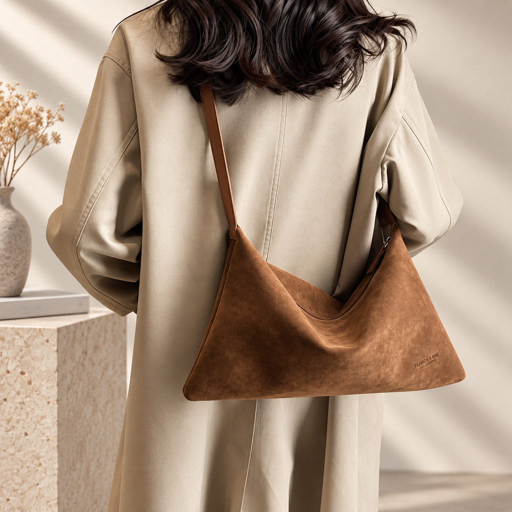 Beatrice Suede-Look East-West Shoulder Bag with Adjustable Strap