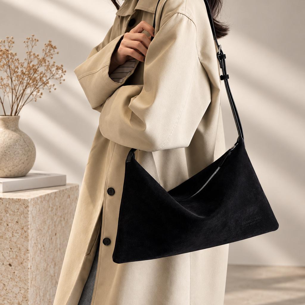 Beatrice Suede-Look East-West Shoulder Bag with Adjustable Strap