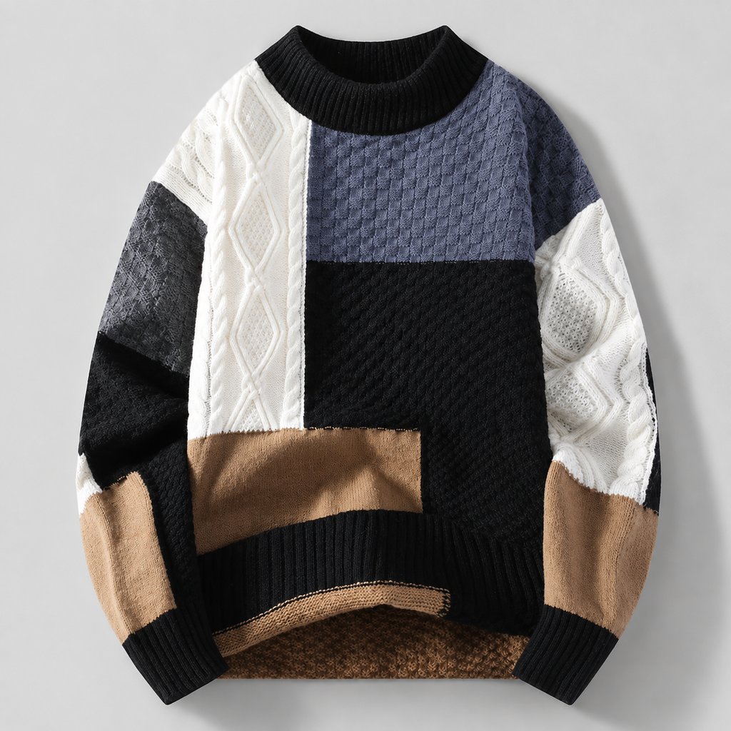 Alessio Patchwork Cable-Knit Crewneck Sweater