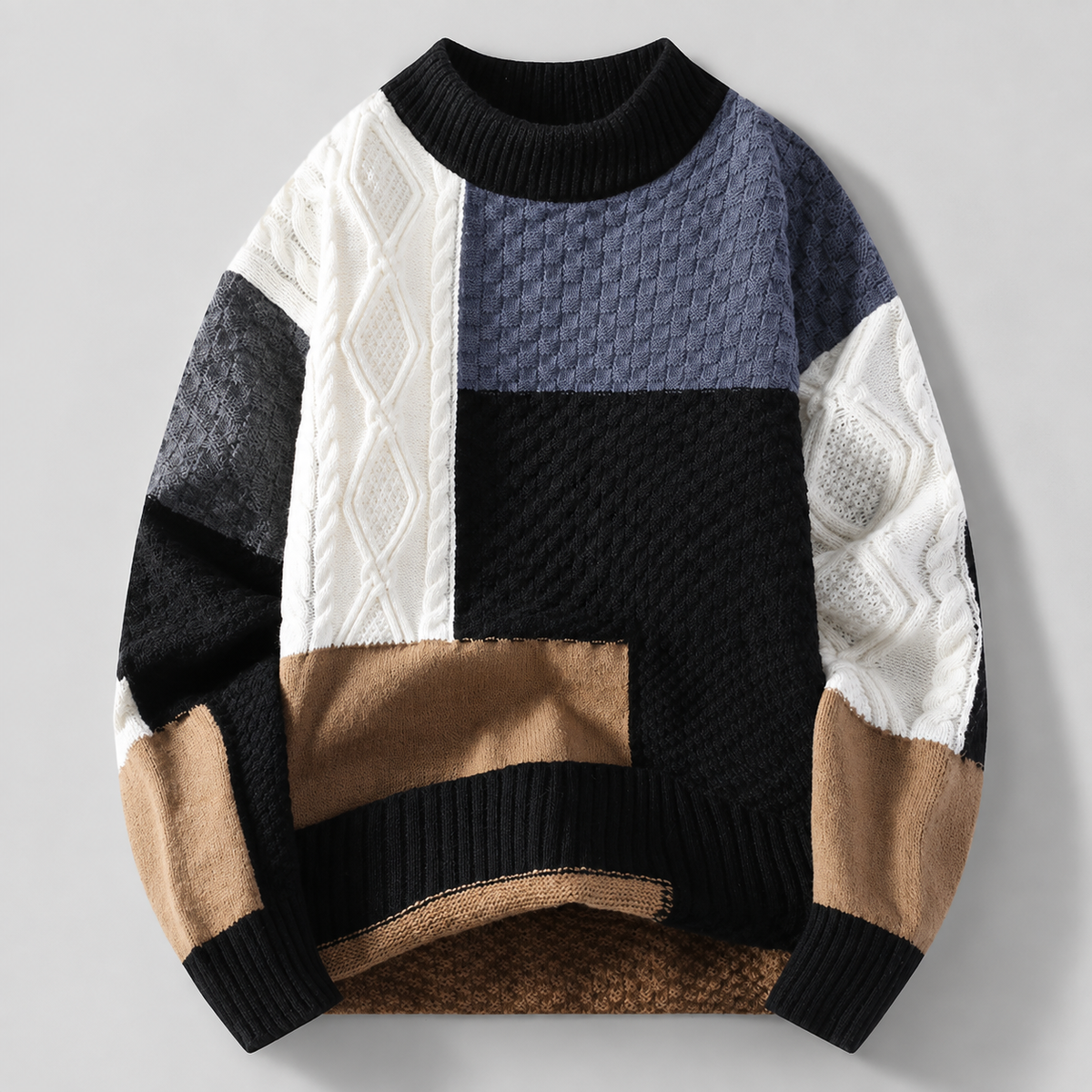 Alessio Patchwork Cable-Knit Crewneck Sweater